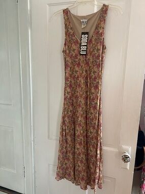 Soda Blu Beige Maxi Dress with Pink Floral Print